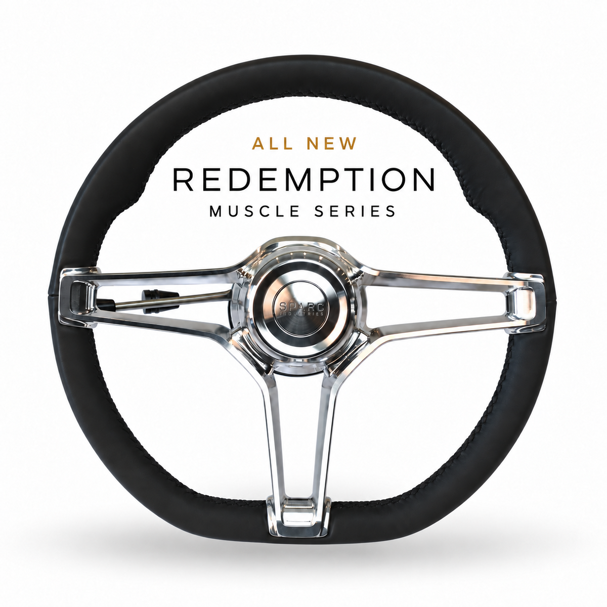 Redemption steering wheel in machine finish with black leather wrap